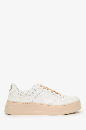 Gucci White/Pink CS Embossed Leather Sneakers Size 38.5