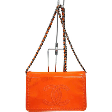 Chanel Patent Leather Chain Wallet Orange