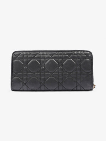 Christian Dior Cannage Zip Around Wallet Black / Gold Lambskin Leather