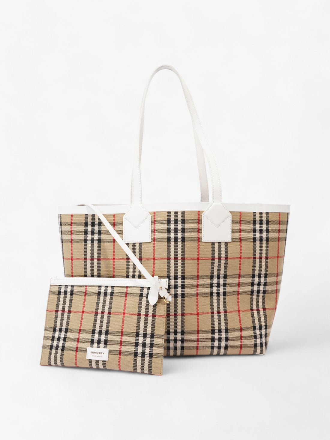 Burberry London Check Tote Bag Vintage Check / White Fabric Medium
