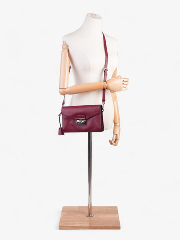 Prada Sound Two Way Bag Burgundy Saffiano Leather