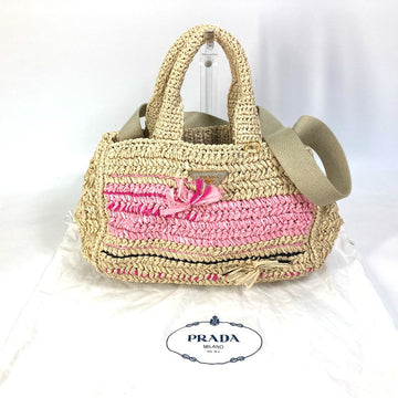 PRADA Handbag Raffia beige Triangle logo plate Canapa Women Used