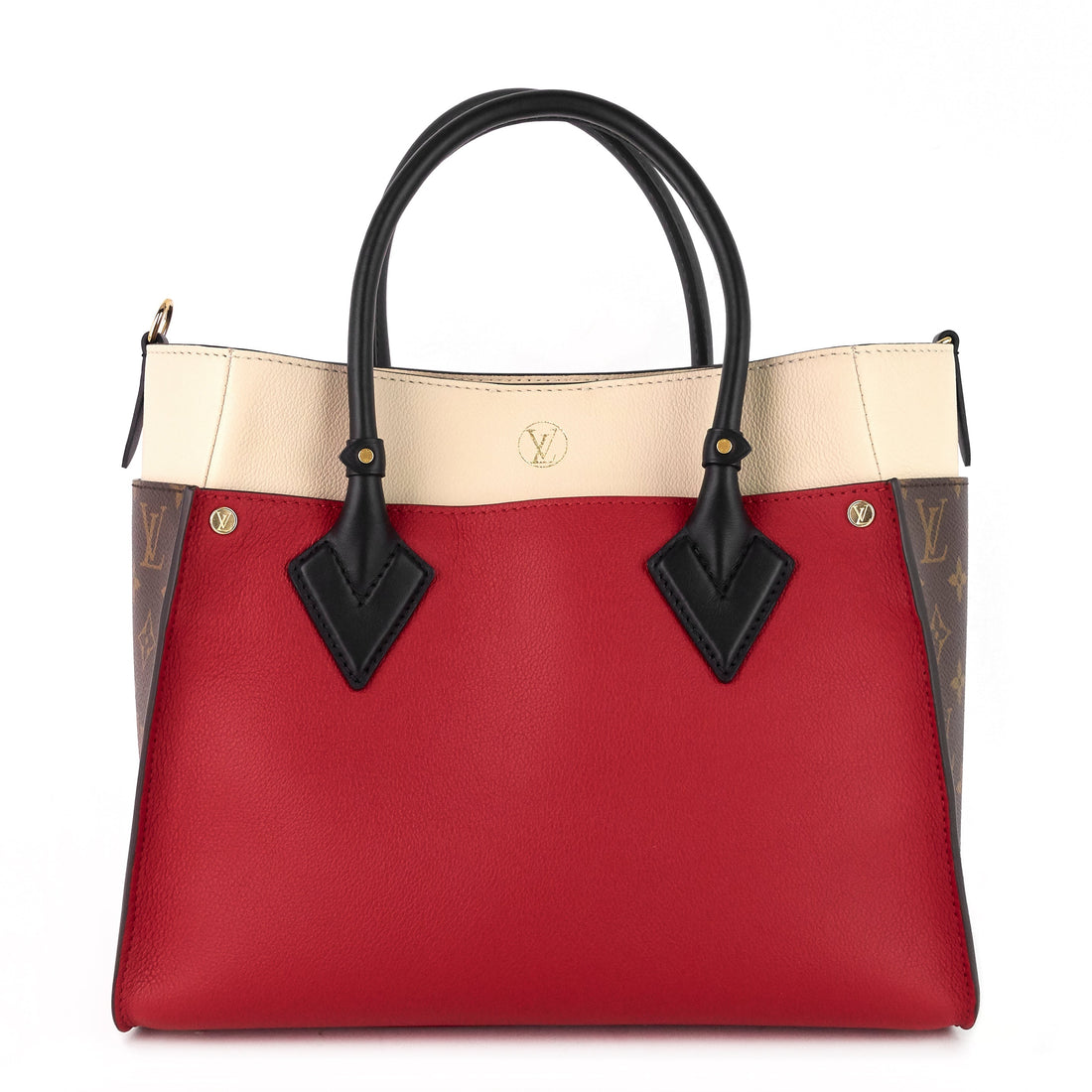 Louis Vuitto On My Side Pirate Red Calfskin and Monogram Canvas Tote Bag