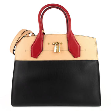 Louis Vuitto City Steamer MM Black Creme Bourgogne Calfskin Tote Bag