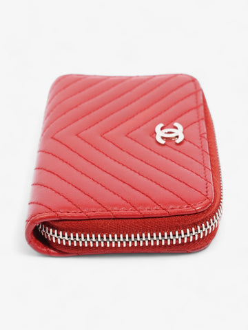 Chanel Zip Around Coin Purse Red Lambskin Leather