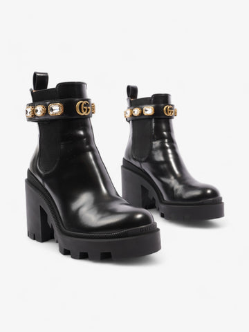 Gucci EC Jewelled Heeled Boots 85mm Black Leather EU 37 UK 4