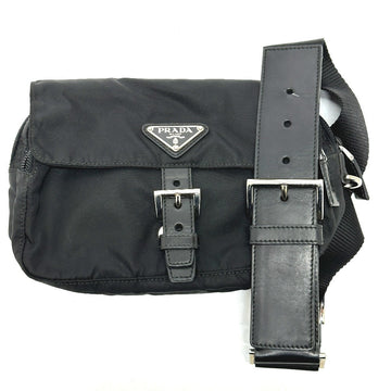 PRADA Waist bag Nylon / leather black Triangle logo Sling bag mens Used