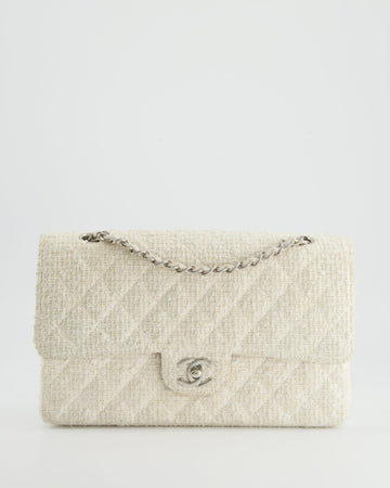 Chanel Vintage White Tweed Classic Double Flap Bag with Silver Hardware RRP - ¬£8,530