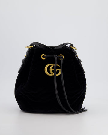 Gucci Black Velvet EC Marmont Bucket Bag with Gold Hardware