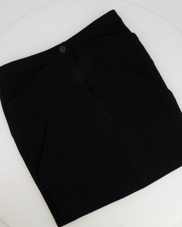 Chanel 12A Black Wool Mini Skirt with CC Logo Button Detail Size FR 36 (UK 8) RRP ¬£1,350
