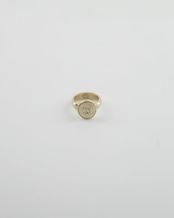 Chanel 19A Antique Champagne Gold Round Ring with Crystal CC Logo