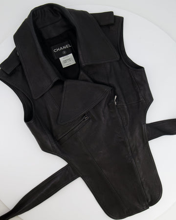 Chanel 12P Black Asymmetric Lambskin Leather Gilet with Belt Size FR 36 (UK 8) RRP ¬£5,500