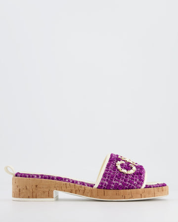 *HOT* Chanel Purple Tweed Mules with Logo Detail Size EU 37.5