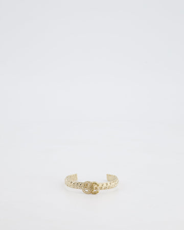 Chanel CC Open Bangle in Champagne Gold Hardware with Crystals Detail
