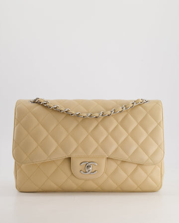 Chanel Beige Jumbo Classic Double Flap Bag in Caviar Leather with Silver Hardware RRP ¬£9,240