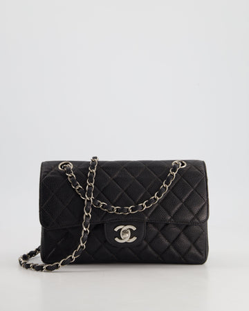 Chanel Vintage Black Small Classic Double Flap Bag in Caviar Leather with Silver Hardware RRP - ¬£8,850