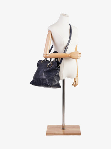 Christian Dior Granville Bag Navy Blue Leather Medium