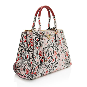 Prada Calfskin Floreale Galleria Double Zip Medium Tote (SHF-QNM7ZX)