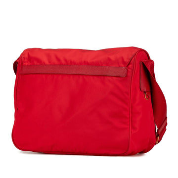 Prada Saffiano Trimmed Tessuto Zip Double Buckle Messenger Bag