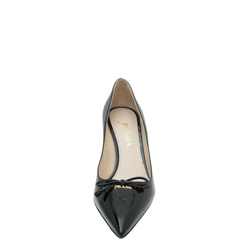 Prada Black Logo Pointed Toe Bow Pump 37