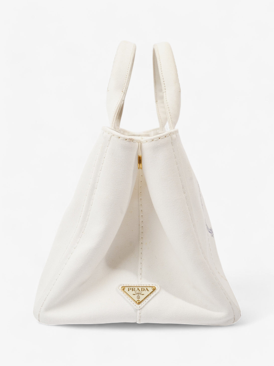 Prada Canapa Tote White / Navy Blue Canvas Medium
