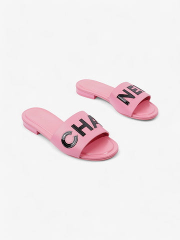 Chanel Logo Slides Pink / Black Leather EU 37 UK 4