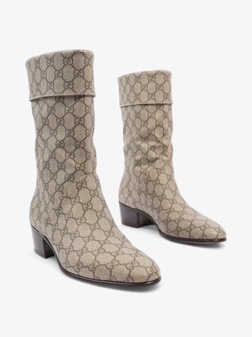 Gucci Heeled Ankle Boots 50mm Beige And Ebony EC Supreme Fabric EU 41 UK 7