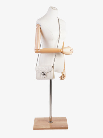 Gucci EC Marmont Chain Wallet White Matelasse Leather