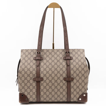 Gucci Buckle Travel Tote CS Supreme Canvas Brown Leather