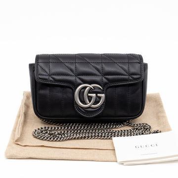 Gucci CS Marmont Flap Matelassé Super Mini Black Leather