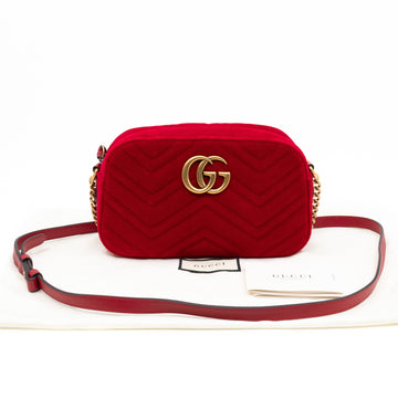 Gucci CS Marmont Small Camera Bag Red Velvet Aged Gold