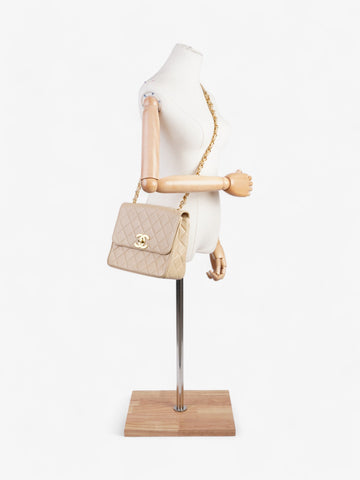 Chanel Vintage Square Flap Beige Lambskin Leather Jumbo