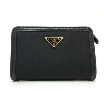 PRADA Folded wallet 1ML225 Nylon leather black triangle plate Women Used