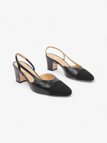 Chanel CC Slingback Pumps 65mm Black Leather EU 38 UK 5