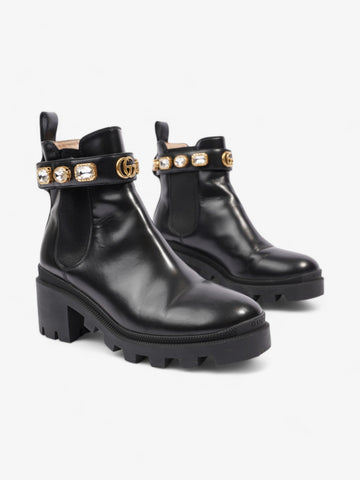 Gucci EC Crystal Ankle Boots  Black / Gold Leather EU 37.5 UK 4.5