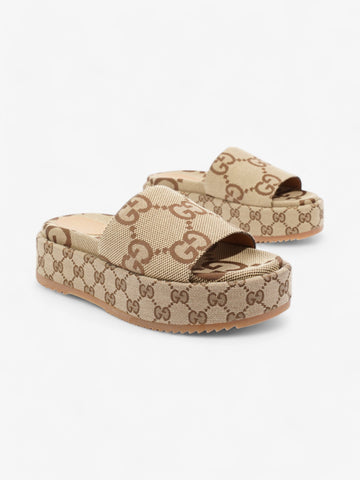 Gucci EC Platform Sandals Beige  / Brown Canvas EU 38.5 UK 5.5