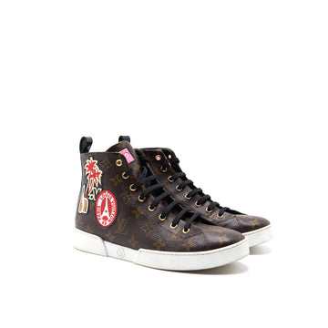 Louis Vuitton Brown Monogram Canvas and Black Leather High Top Sneakers
