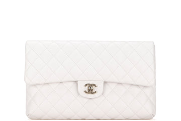CHANEL FLAP CLUTH (2851xxxx) OFF WHITE QUILTED CAVIAR LEATHER WITH GOLD CHAIN, WITH , DUST COVER & BOX
