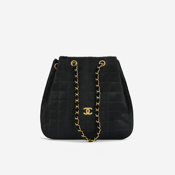 Chanel - Vintage Chocolate Bar Drawstring Tote - Black Pony Hair BGHW - 2000 -