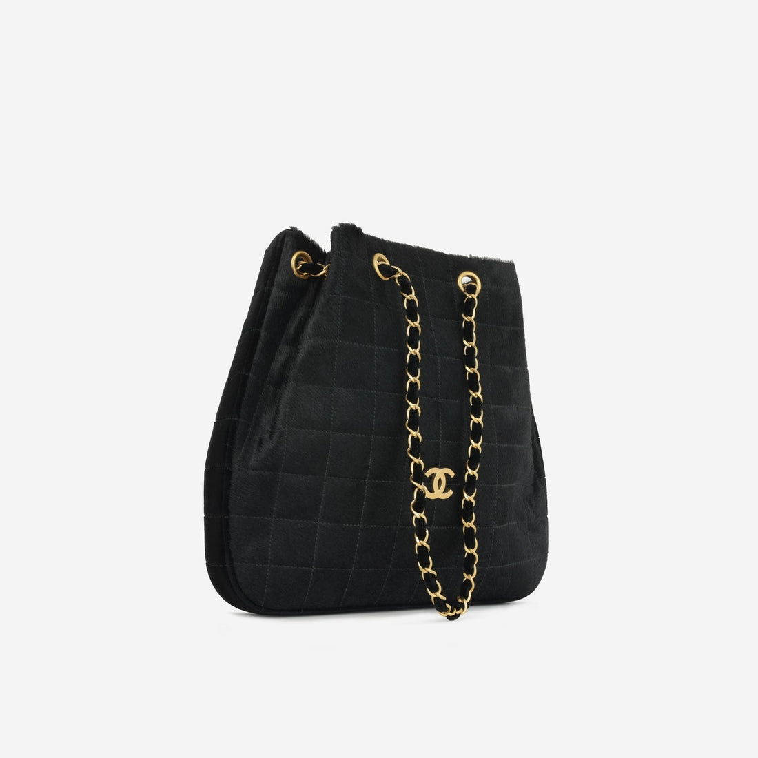 Chanel - Vintage Chocolate Bar Drawstring Tote - Black Pony Hair BGHW - 2000 -