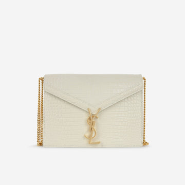 Saint Laurent - Cassandra Medium Chain Bag - Off White Crocodile Embossed GHW -