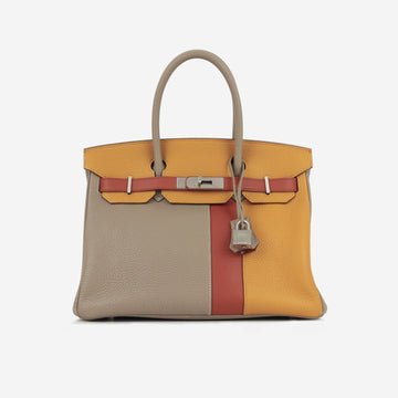 Hermès - Birkin 30 Cascade - Gris Tourterelle / Sanguine / Moutarde Clemence BPHW - 2012 -