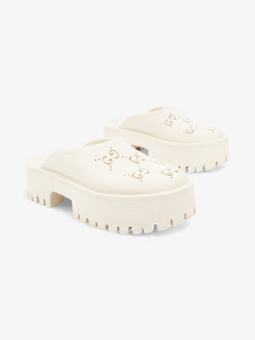 Gucci Perforated EC Platform Sandals Cream Rubber EU 37 UK 4