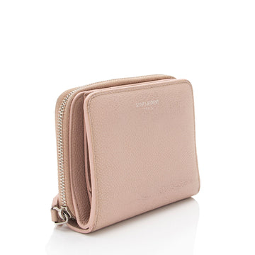 Saint Laurent Calfskin Compact Zip Around Wallet (SHF-wNGyjp)