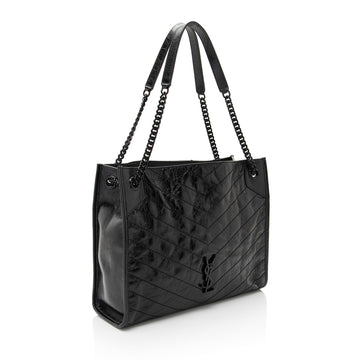 Saint Laurent Crinkled Calfskin Monogram Niki Medium Shopping Tote (SHF-HoUdcp)