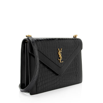 Saint Laurent Croc Embossed Calfskin Monogram Gaby Shoulder Bag (SHF-EAdNMt)