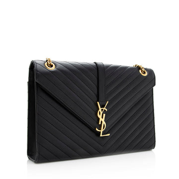 Saint Laurent Matelasse Calfskin Monogram Large Envelope Bag (SHF-19628)