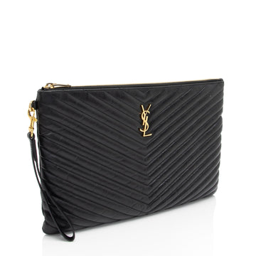 Saint Laurent Matelasse Calfskin Monogram Large Wristlet (SHF-Cxxp2w)