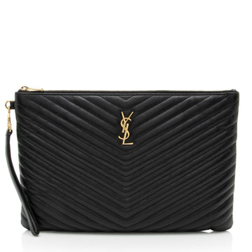 Saint Laurent Matelasse Calfskin Monogram Large Wristlet