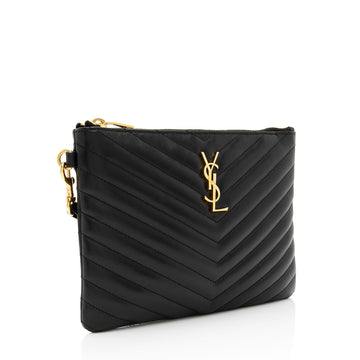 Saint Laurent Matelasse Calfskin Monogram Small Wristlet (SHF-I0dYH7)